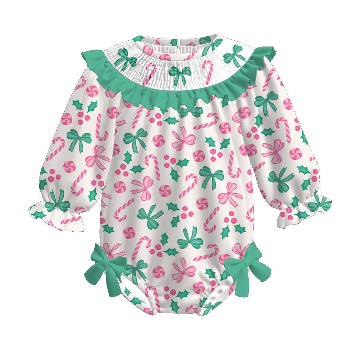 (Pre Order)Sisters Christmas Bow Embroidery Smocked Dress&Romper