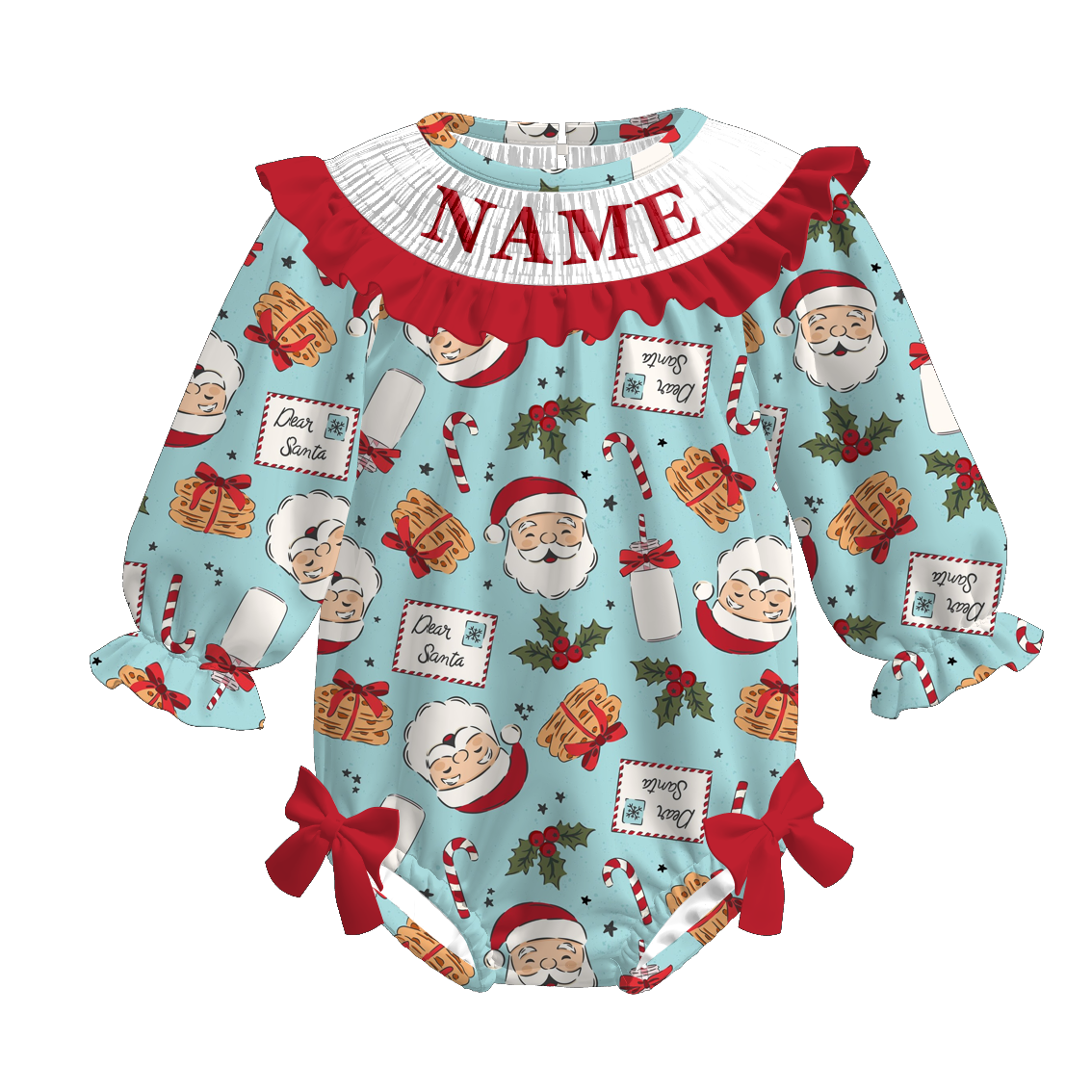 (Pre Order)Sisters Christmas Santa Claus Embroidery Smocked Dress&Romper