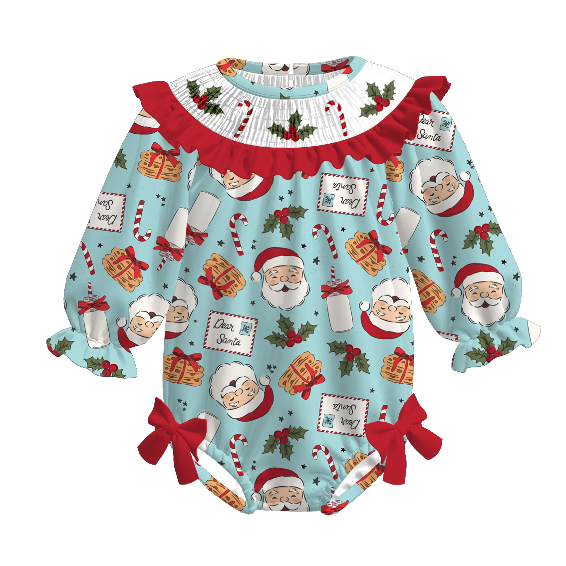 (Pre Order)Sisters Christmas Santa Claus Embroidery Smocked Dress&Romper