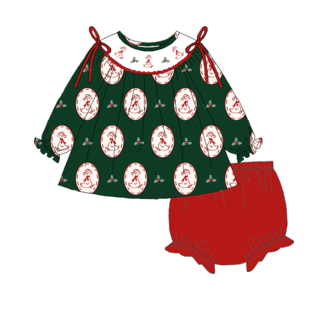 (Pre Order)Sisters Christmas Silly Goose Embroidery Smocked Dress,Pajamas&Romper