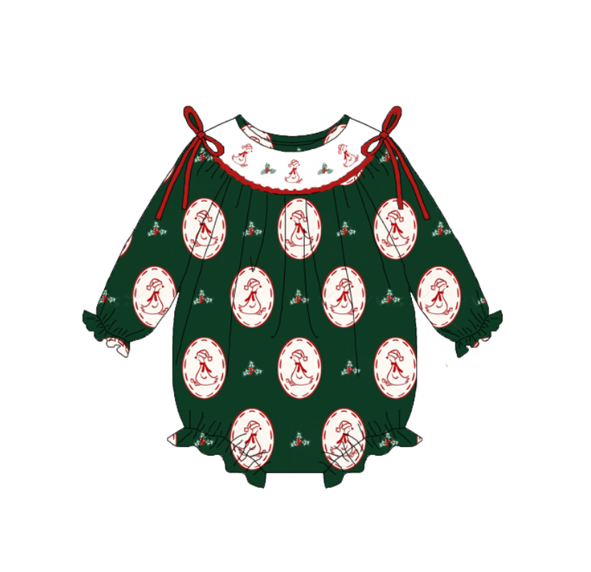 (Pre Order)Sisters Christmas Silly Goose Embroidery Smocked Dress,Pajamas&Romper