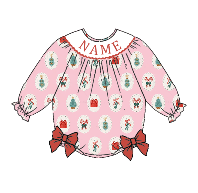 (Pre Order)Sisters Christmas Embroidery Smocked Dress&Romper