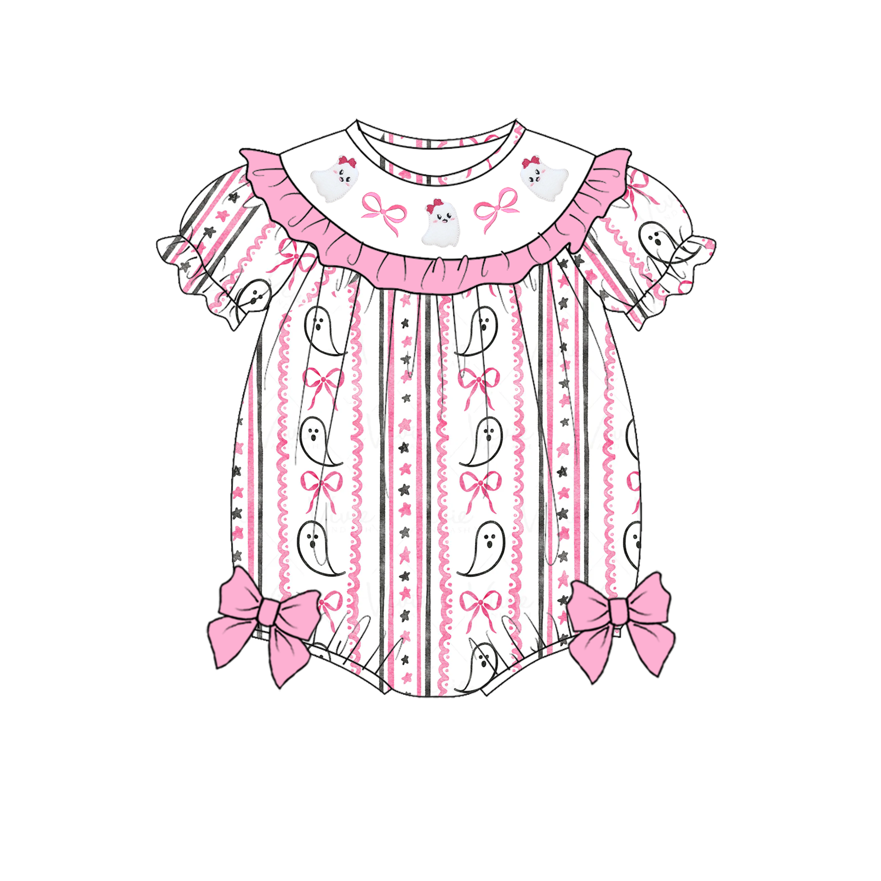 (Pre Order)Sibling Halloween Ghost Embroidery Smocked Dress,Romper&Set