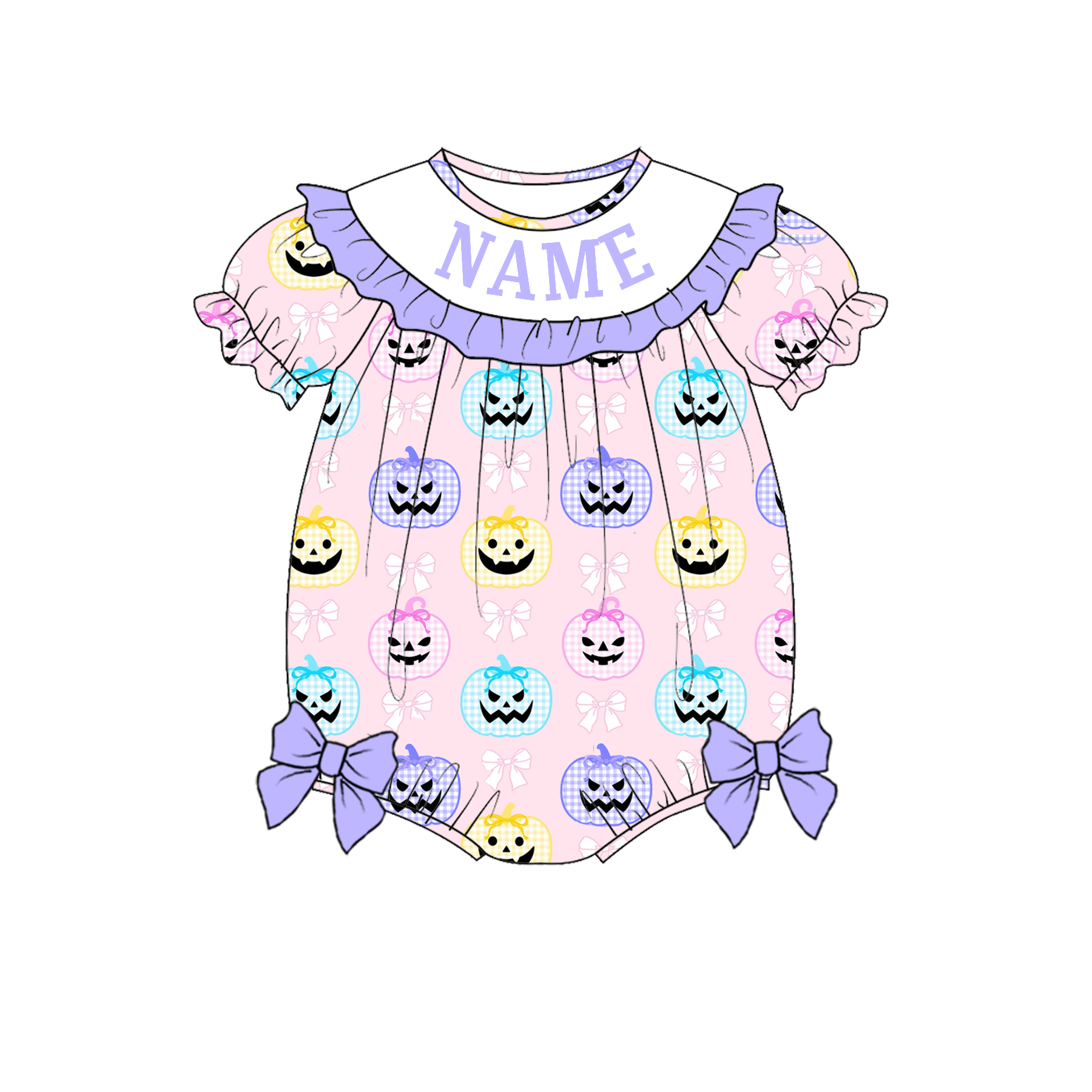 (Pre Order)Sisters Halloween Pumpkin Embroidery Smocked Dress&Romper