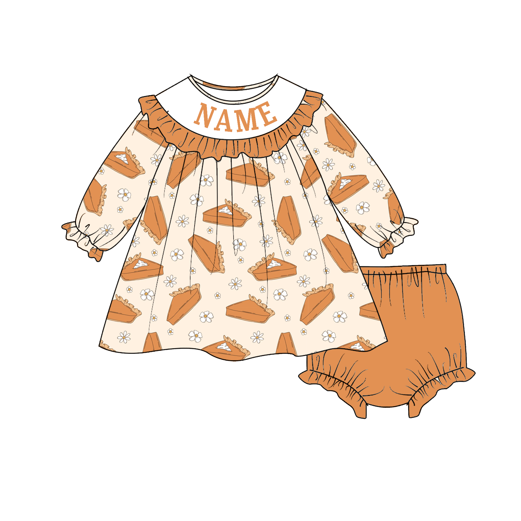 (Pre Order)Sisters Halloween Pumpkin Pie Embroidery Smocked Dress&Romper