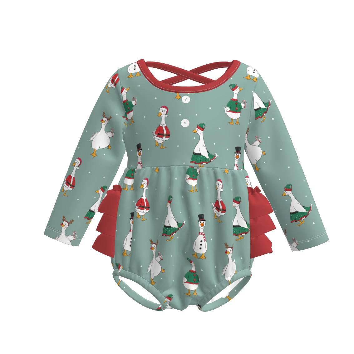 (Pre Order)Family Christmas Goose Print Dress,Set,Romper&Top