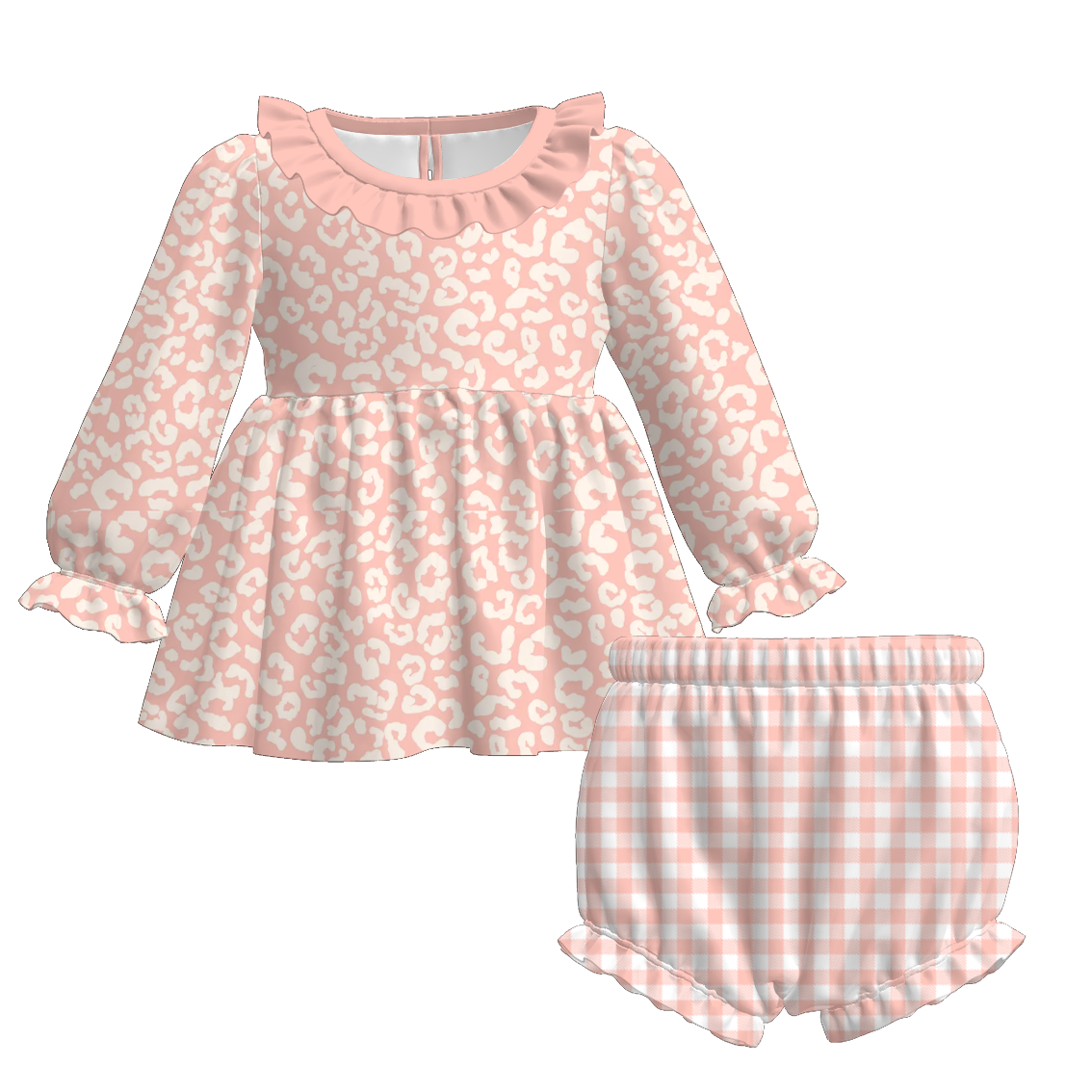 (Pre Order)Family Fall Coral Leopard Print Dress,Set&Romper