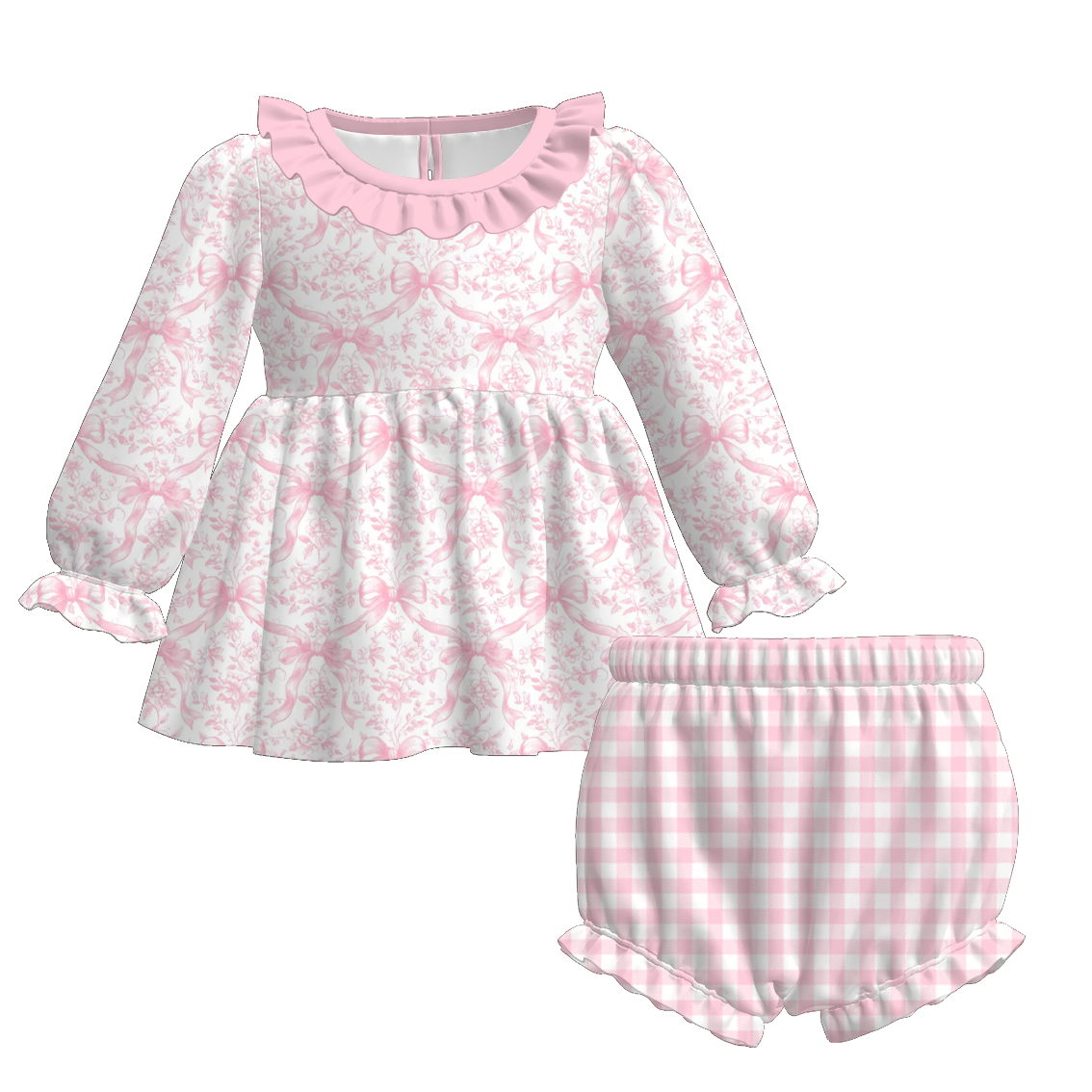(Pre Order)Family Fall Pink Bow Print Dress,Set&Romper