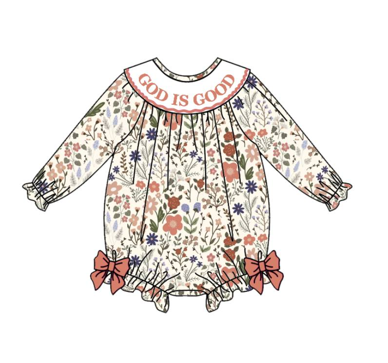 (Pre Order)Sisters Fall Floral Embroidery Smocked Dress&Romper
