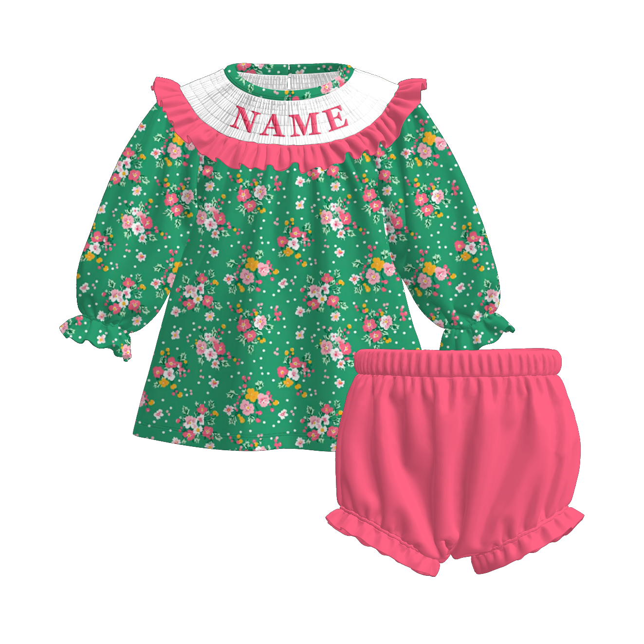 (Pre Order)Sisters Christmas Tree Embroidery Smocked Dress&Romper