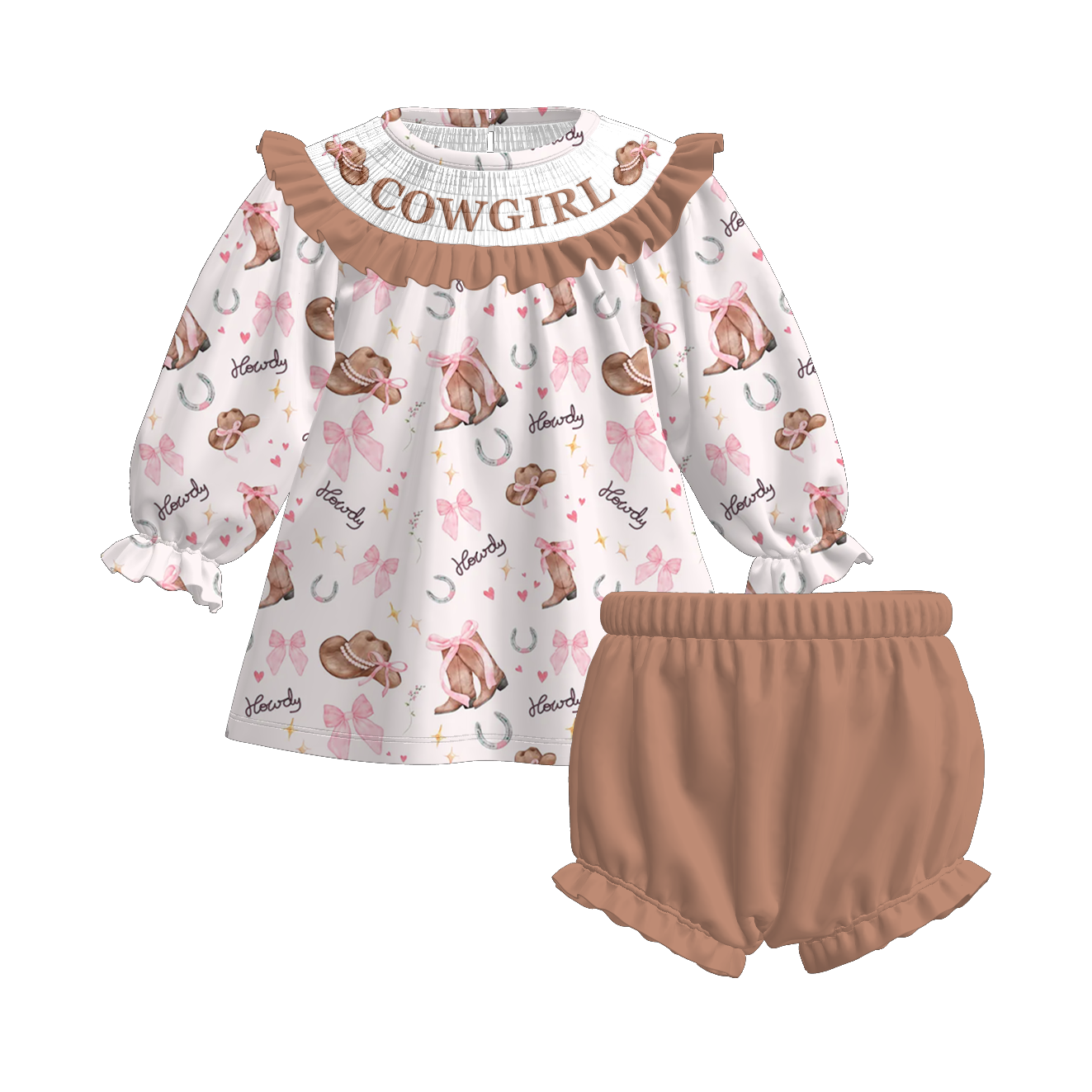 (Pre Order)Sisters Fall Cowgirl Embroidery Smocked Dress&Romper