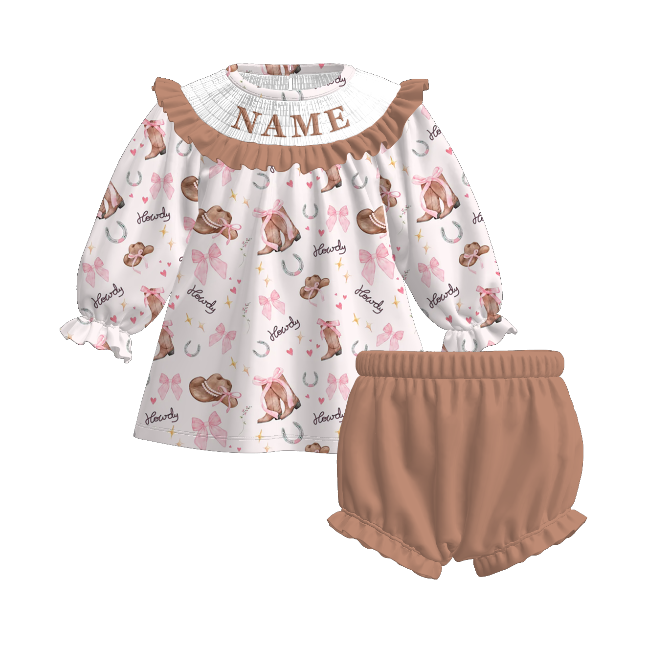 (Pre Order)Sisters Fall Cowgirl Embroidery Smocked Dress&Romper