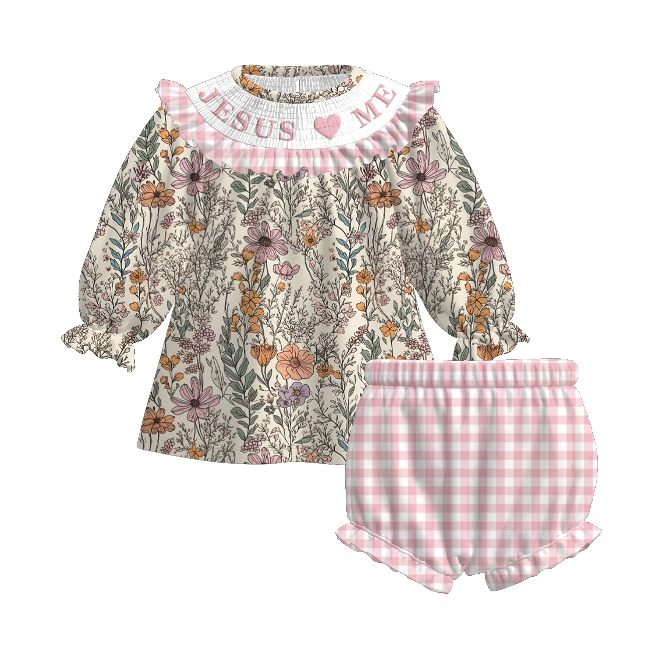 (Pre Order)Sisters Fall Floral Embroidery Smocked Dress&Romper