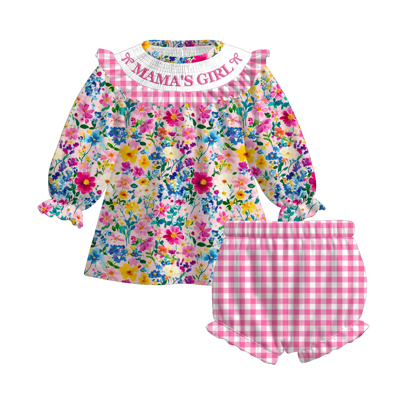 (Pre Order)Sisters Fall Floral Embroidery Smocked Dress&Romper