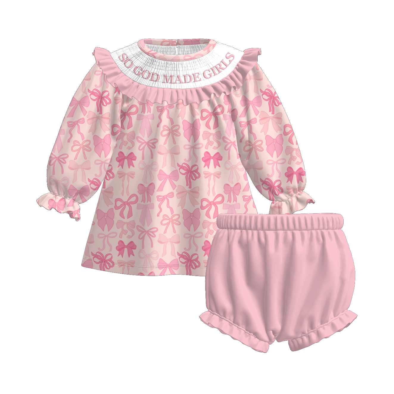 (Pre Order)Sisters Christmas Pink Bow Embroidery Smocked Dress&Romper