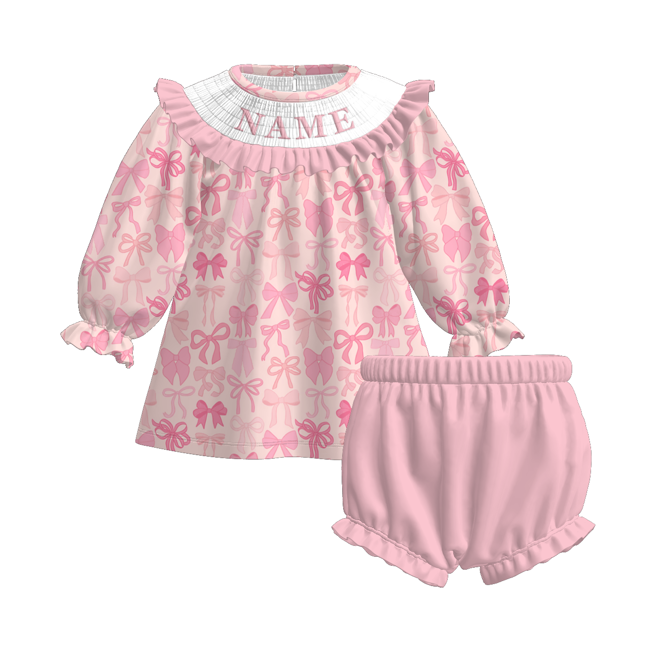 (Pre Order)Sisters Christmas Pink Bow Embroidery Smocked Dress&Romper