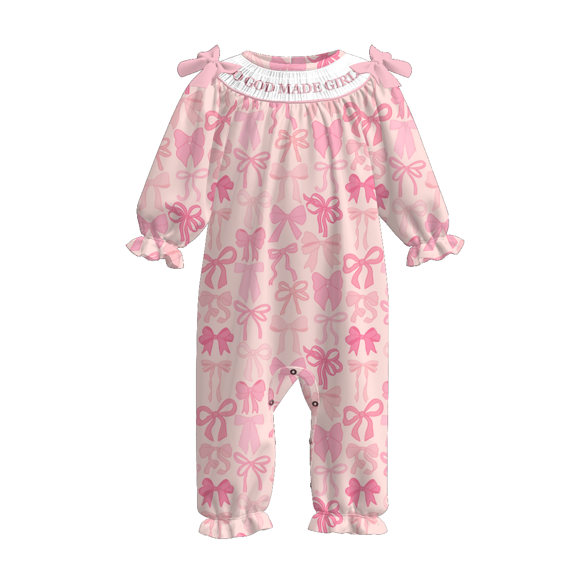 (Pre Order)Sisters Christmas Pink Bow Embroidery Smocked Dress&Romper