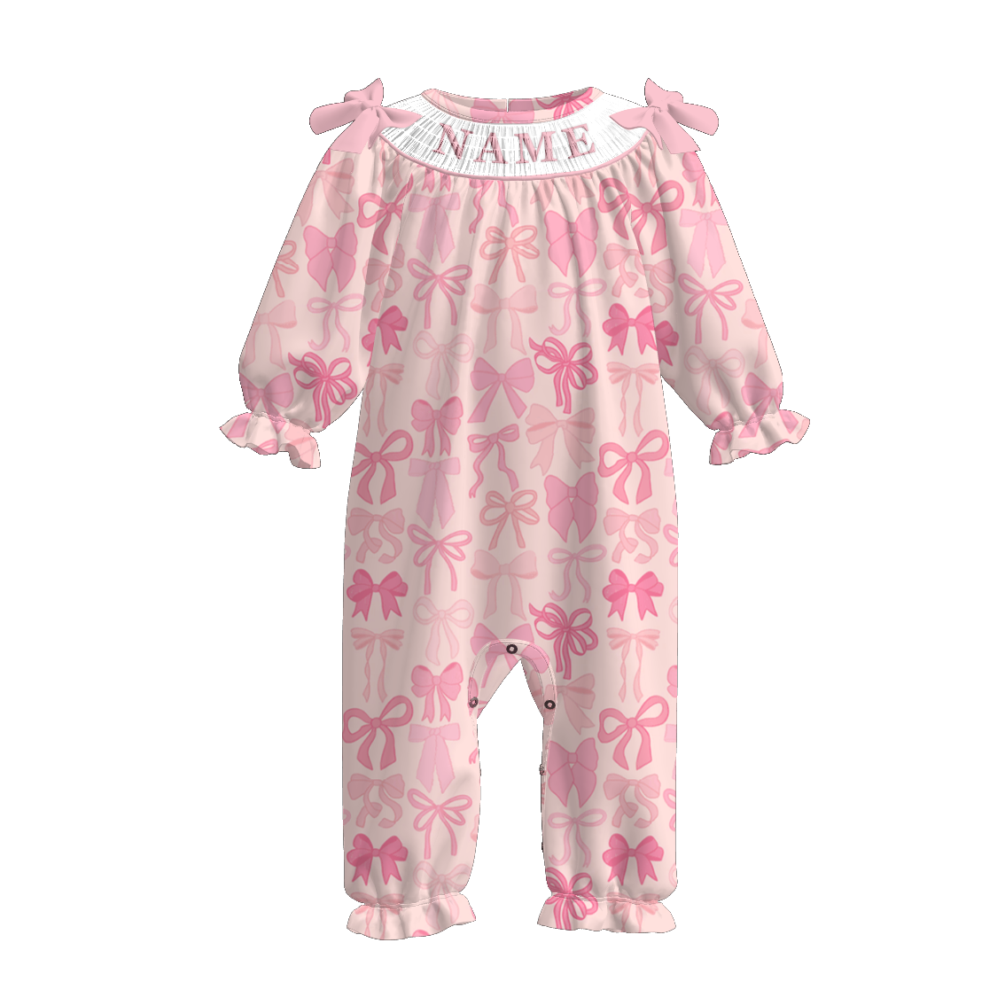 (Pre Order)Sisters Christmas Pink Bow Embroidery Smocked Dress&Romper
