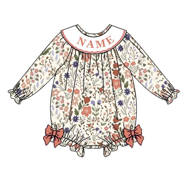 (Pre Order)Sisters Fall Floral Embroidery Smocked Dress&Romper