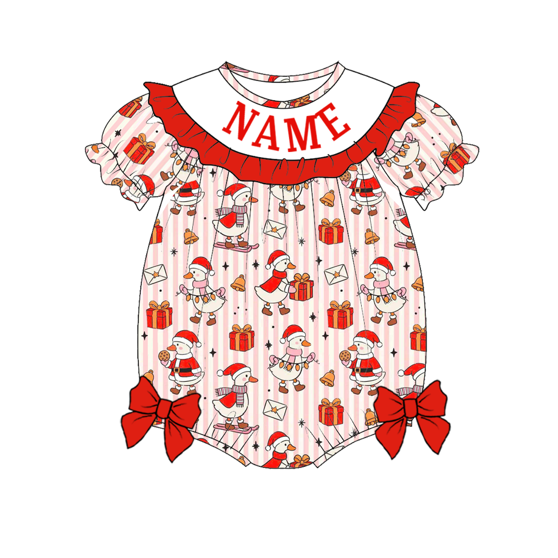 (Pre Order)Family Christmas Goose Embroidery Smocked Dress,Set&Romper