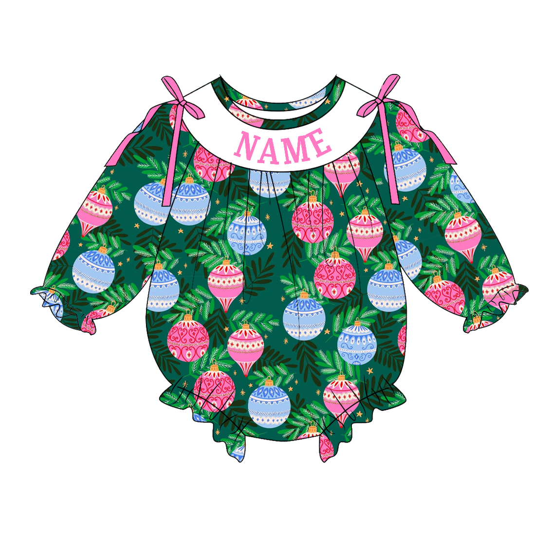 (Pre Order)Family Christmas Lights Embroidery Smocked Dress&Romper