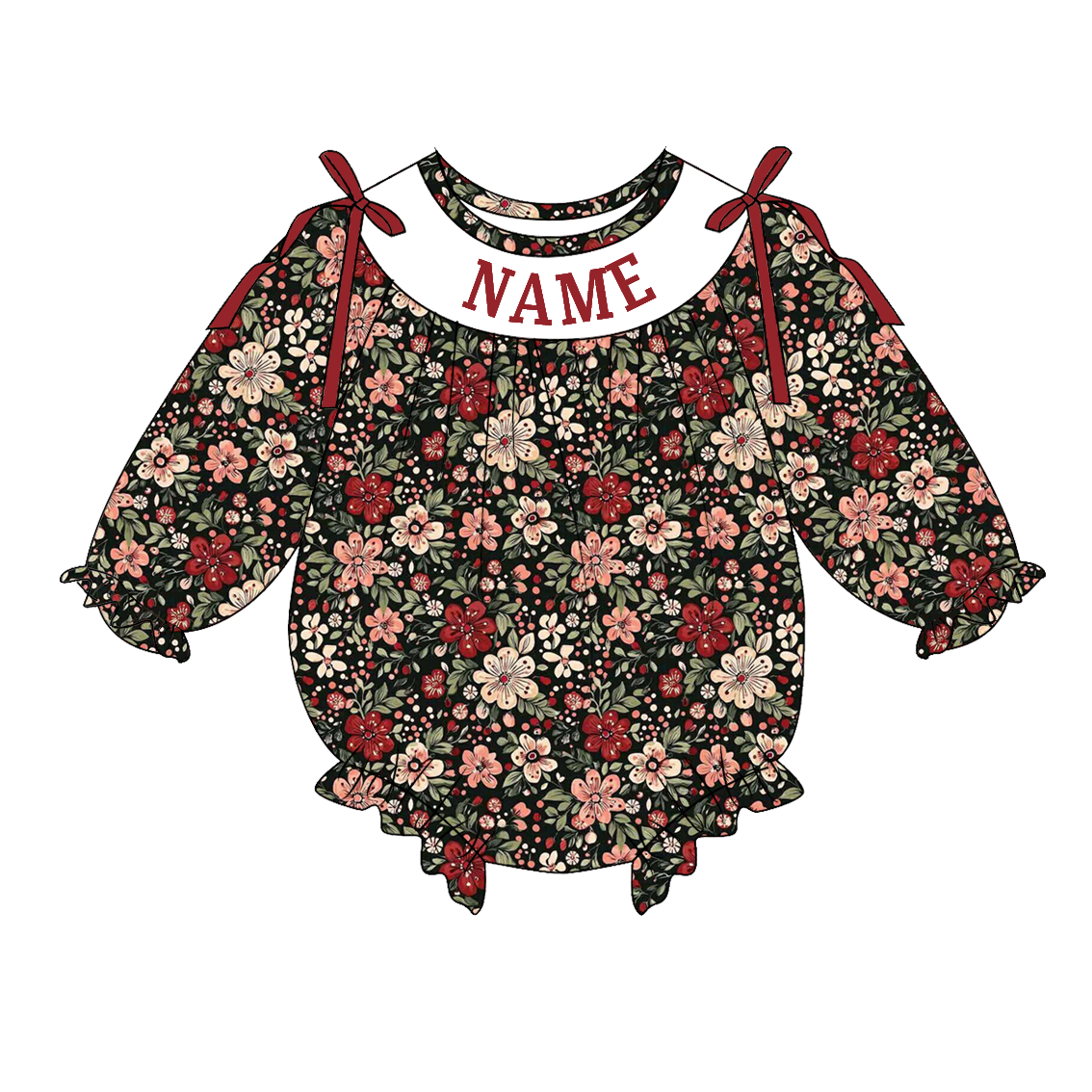 (Pre Order)Family Christmas Floral Embroidery Smocked Dress&Romper