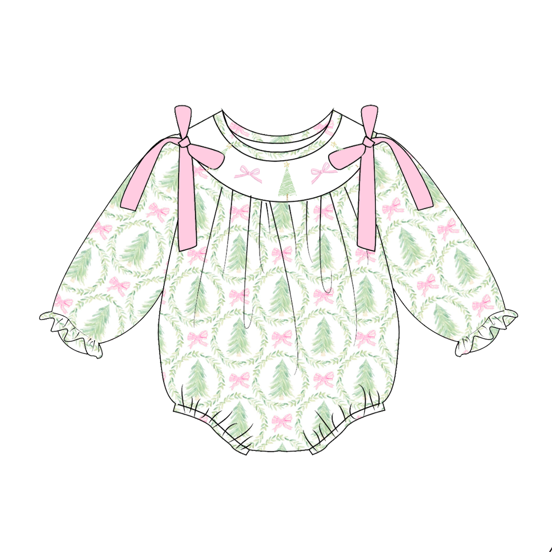 (Pre Order)Family Christmas Tree Embroidery Smocked Dress,Set&Romper