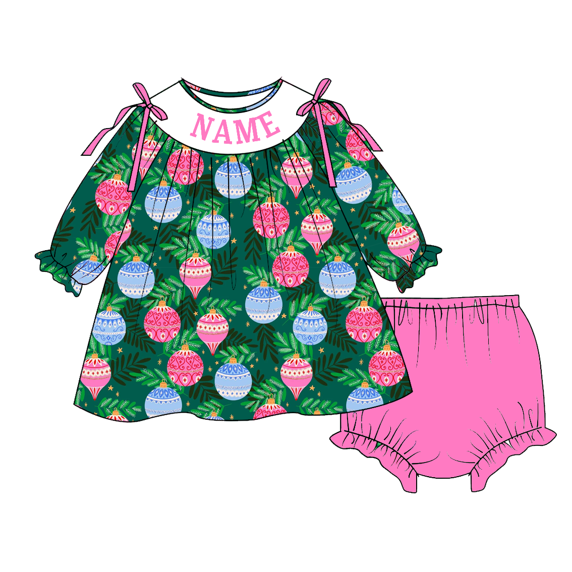 (Pre Order)Family Christmas Lights Embroidery Smocked Dress&Romper