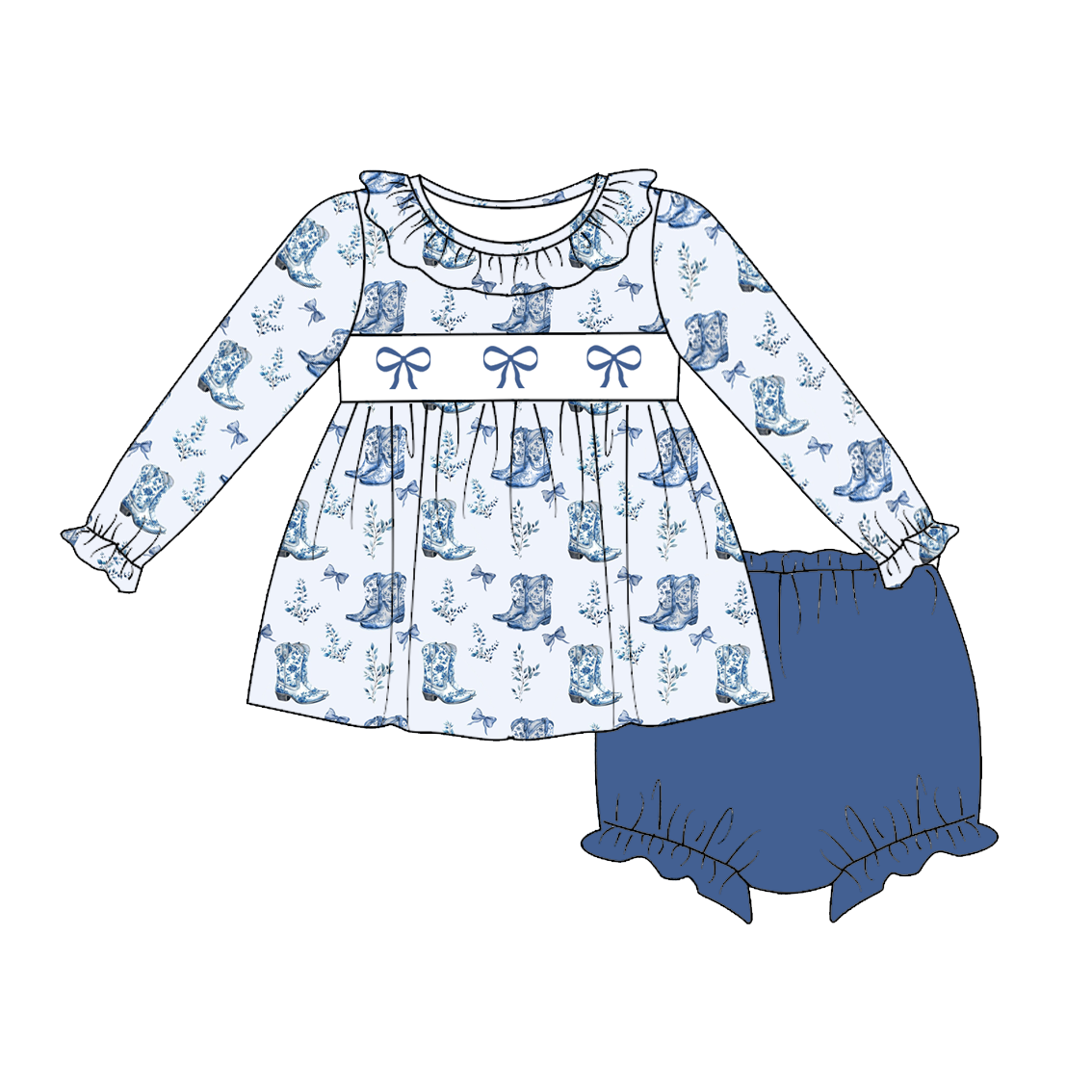 (Pre Order)Family Fall Cowgirl Embroidery Smocked Dress,Pajamas&Romper