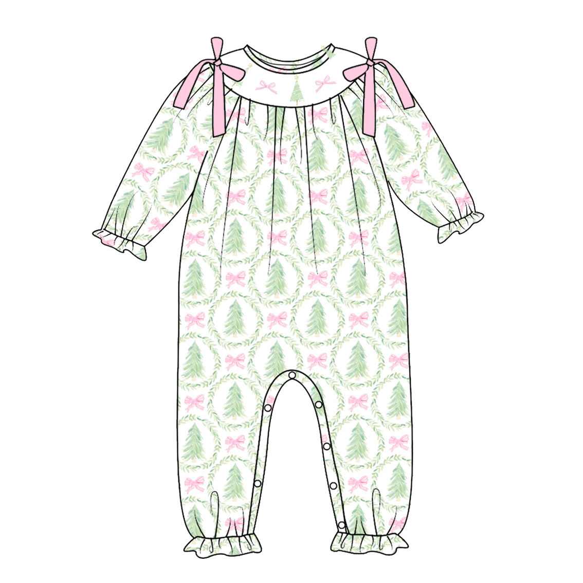 (Pre Order)Family Christmas Tree Embroidery Smocked Dress,Set&Romper