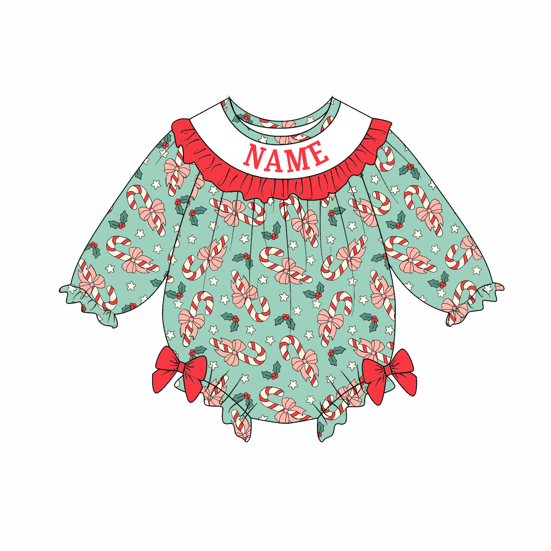 (Pre Order)Sisters Christmas Candy Cane Embroidery Smocked Dress&Romper