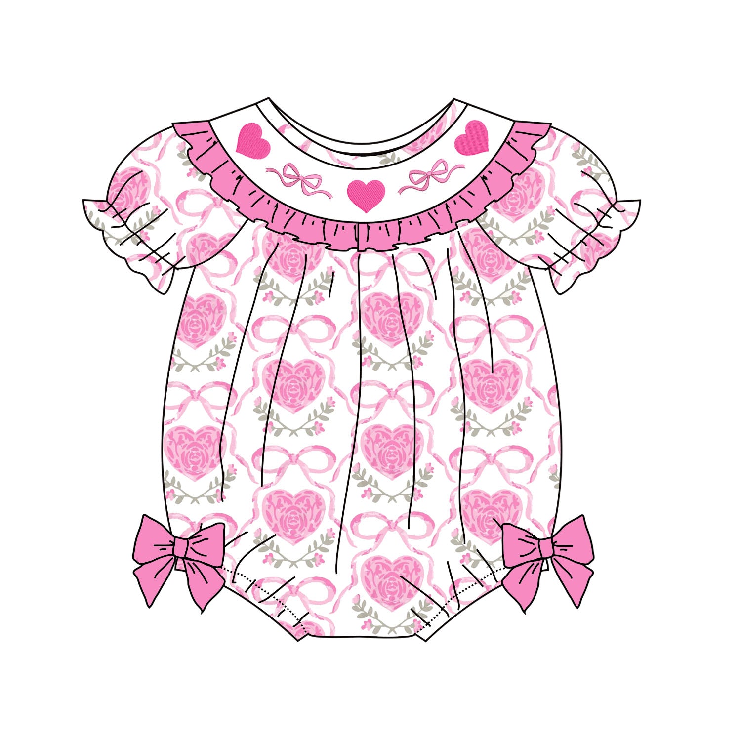 (Pre Order)Sisters Valentine's Day Embroidery Smocked Dress,Set&Romper