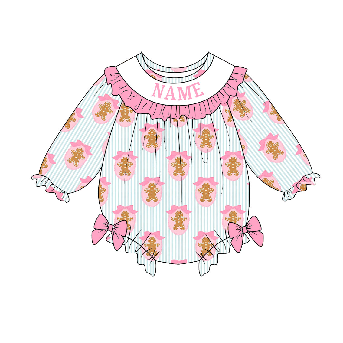 (Pre Order)Sisters Christmas Gingerbread Embroidery Smocked Dress&Romper