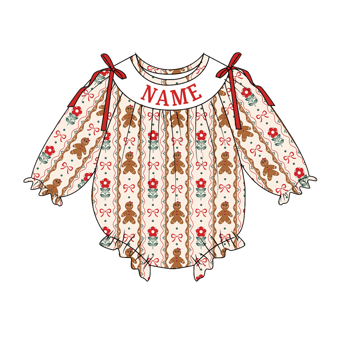 (Pre Order)Toddler Girls Christmas Embroidery Smocked Romper