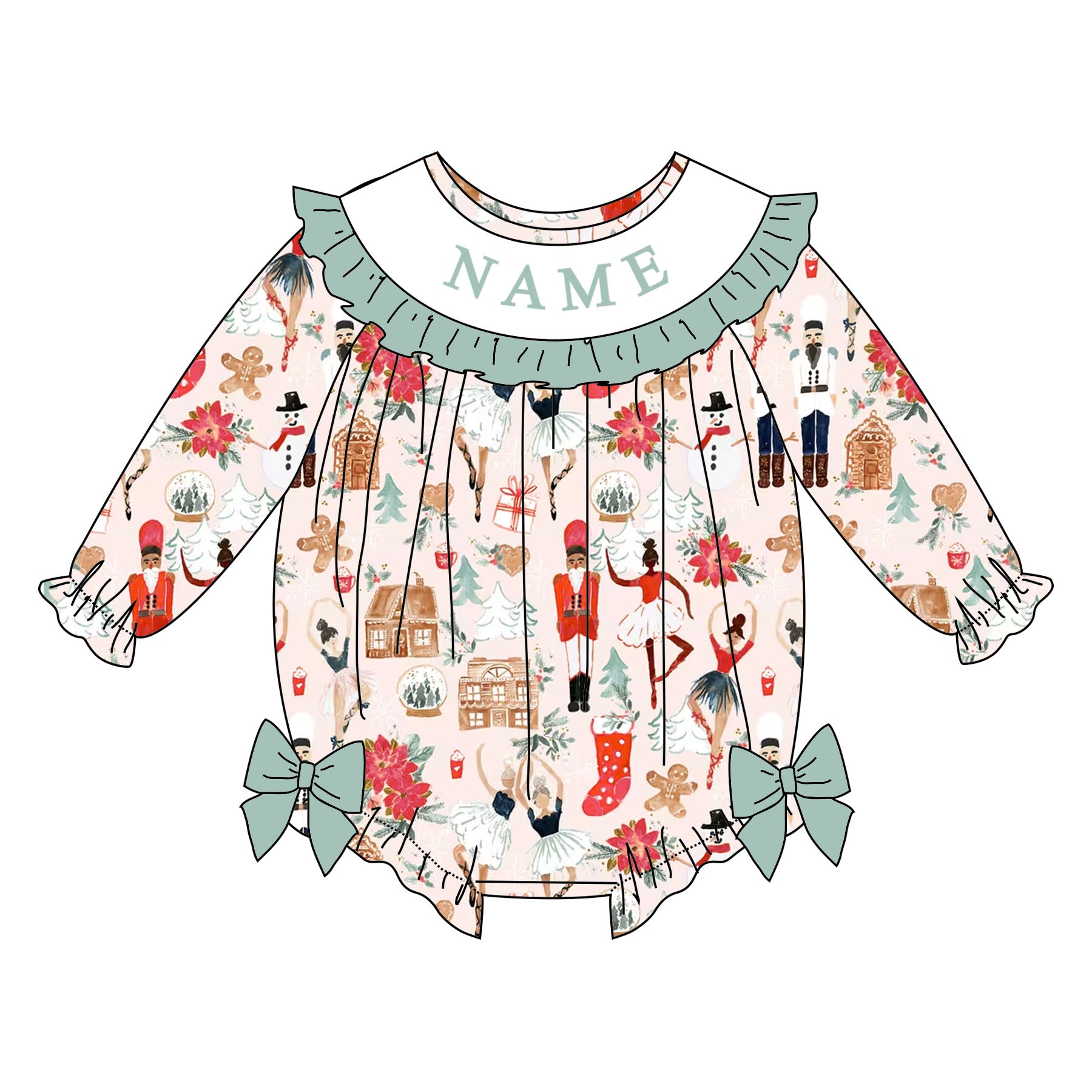 (Pre Order)Sisters Christmas Embroidery Smocked Dress&Romper