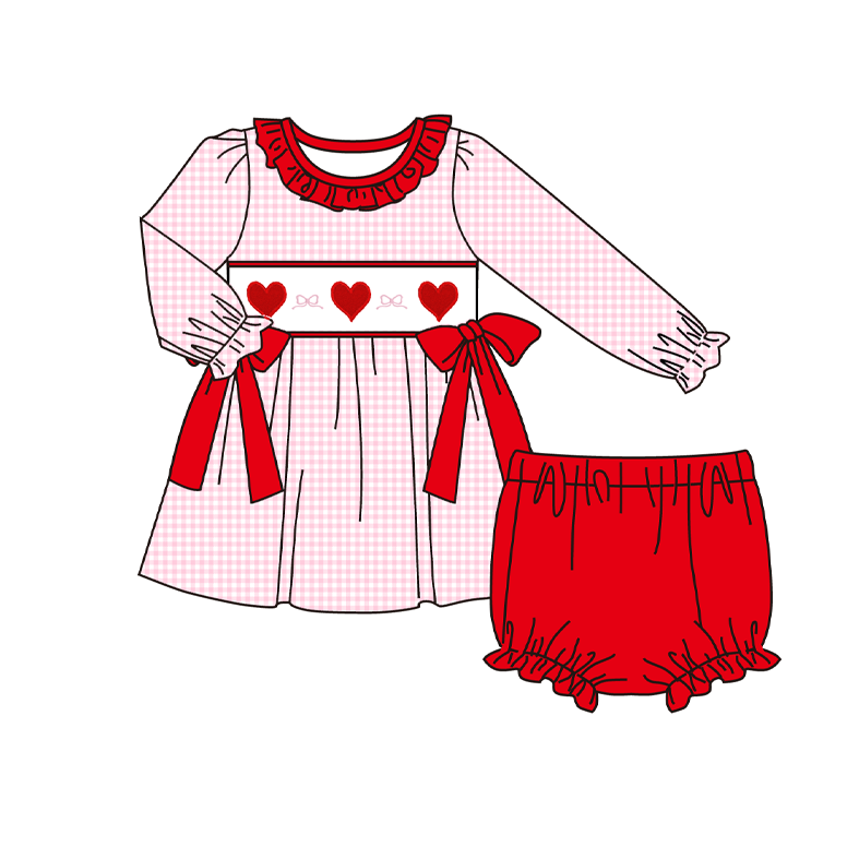 (Pre Order)Sisters Valentine's Day Embroidery Smocked Dress,Set&Romper