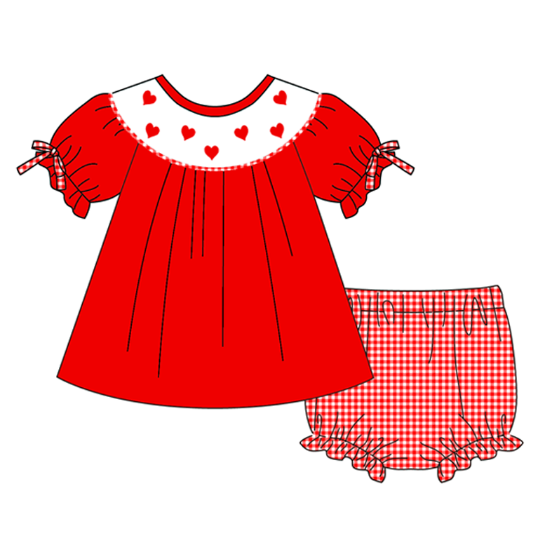 (Pre Order)Sisters Valentine's Day Embroidery Smocked Dress,Set&Romper