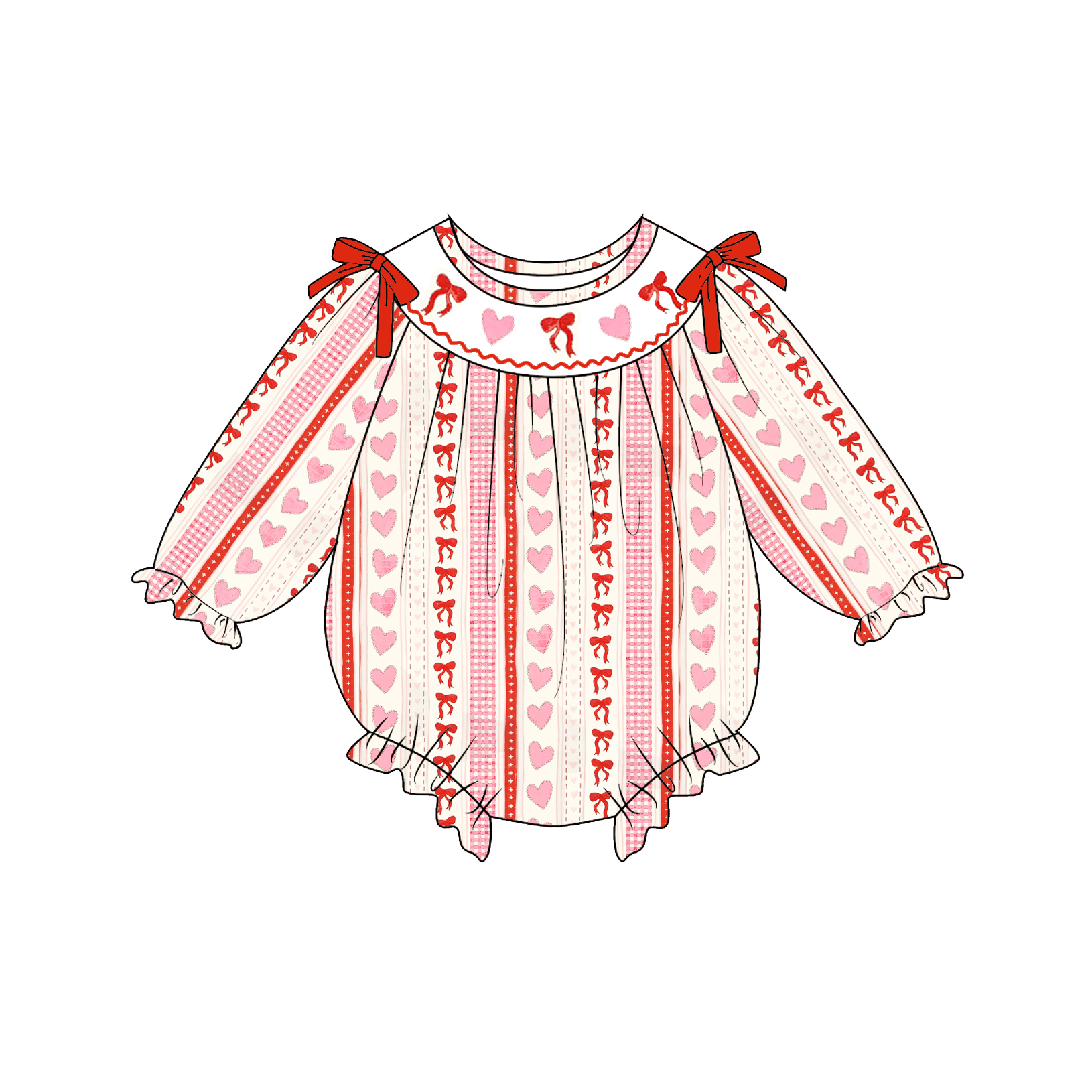 (Pre Order)Sisters Valentine's Day Embroidery Smocked Dress&Romper