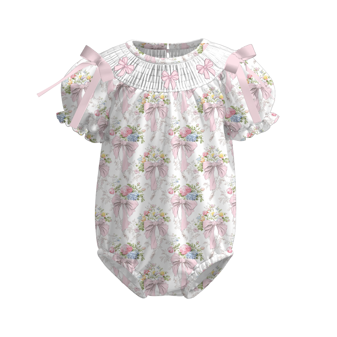 (Pre Order)Sisters Spring Bow Embroidery Smocked Dress&Romper