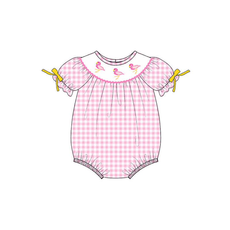 (Pre Order)Sisters Spring Flamingo Embroidery Smocked Dress&Romper