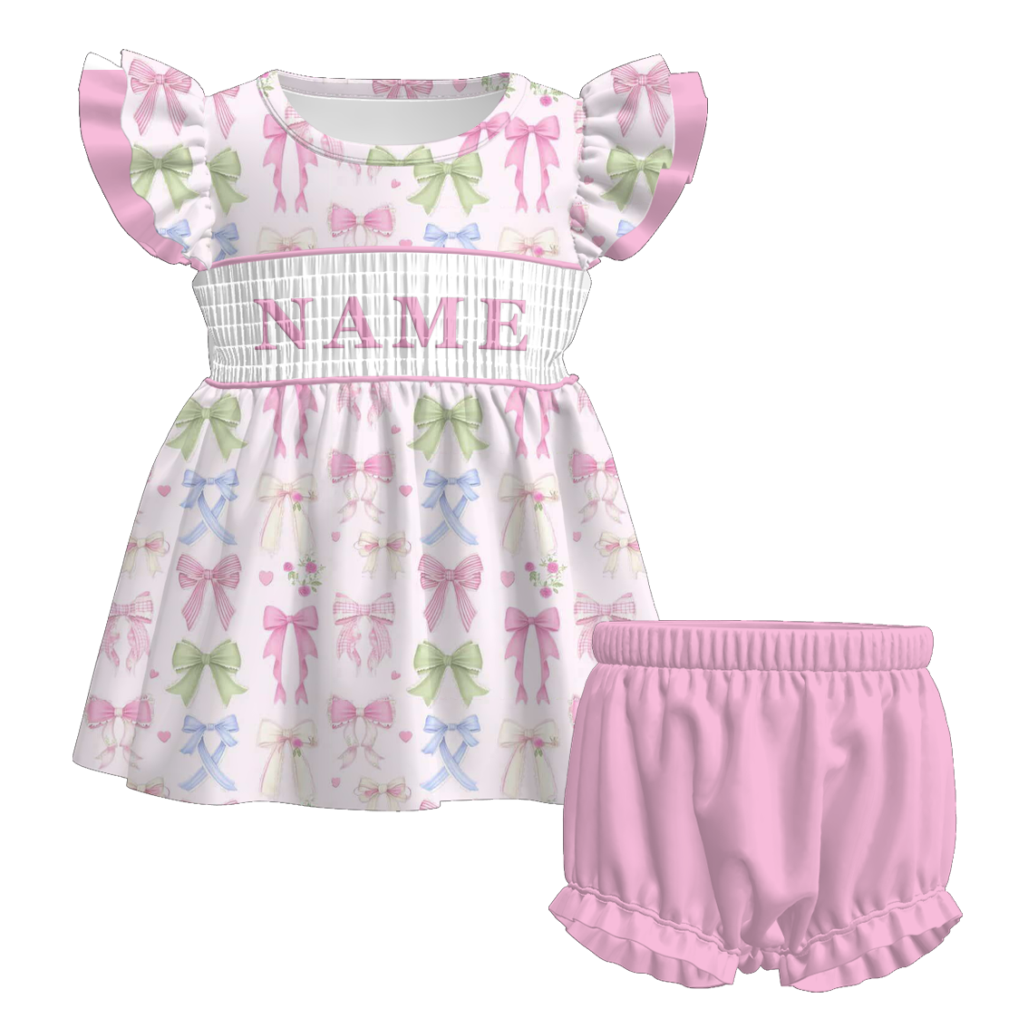 (Pre Order)Sisters Spring Bow Embroidery Smocked Dress,Set&Romper