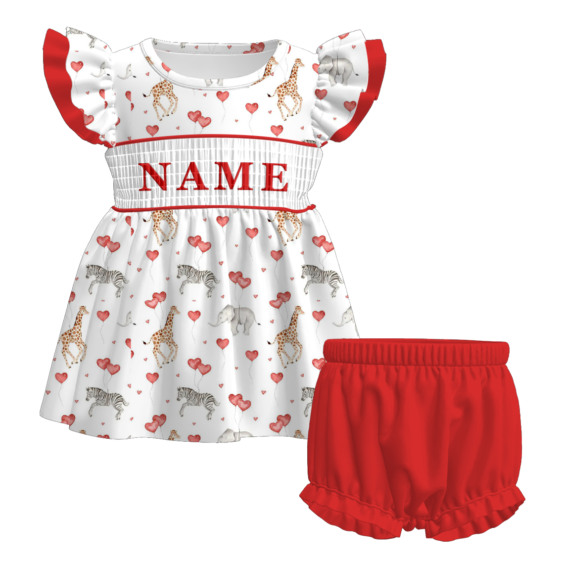 (Pre Order)Sisters Valentine's Day Embroidery Smocked Dress,Set&Romper