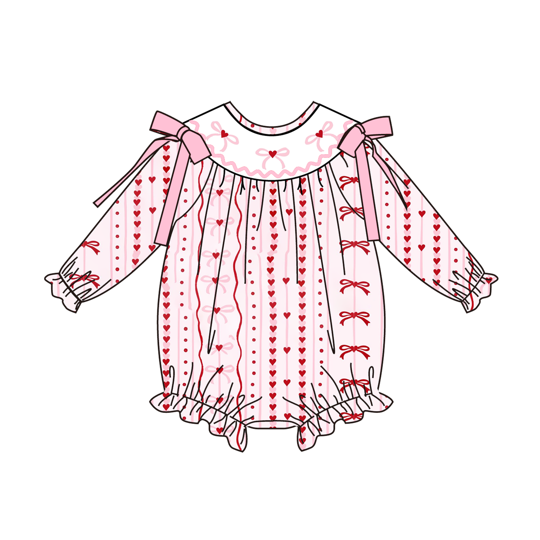 (Pre Order)Sisters Valentine's Day Embroidery Smocked Dress&Romper