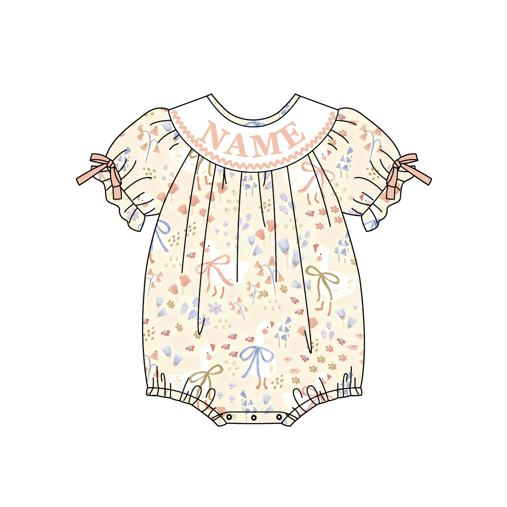 (Pre Order)Sisters Valentine's Day Goose Embroidery Smocked Dress&Romper