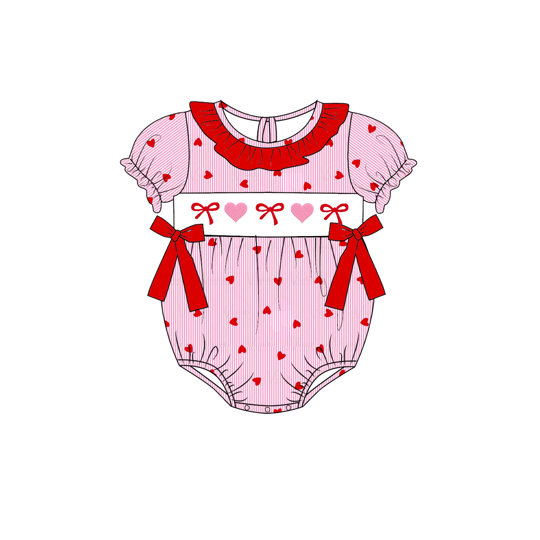(Pre Order)Sisters Valentine's Day Embroidery Smocked Dress&Romper