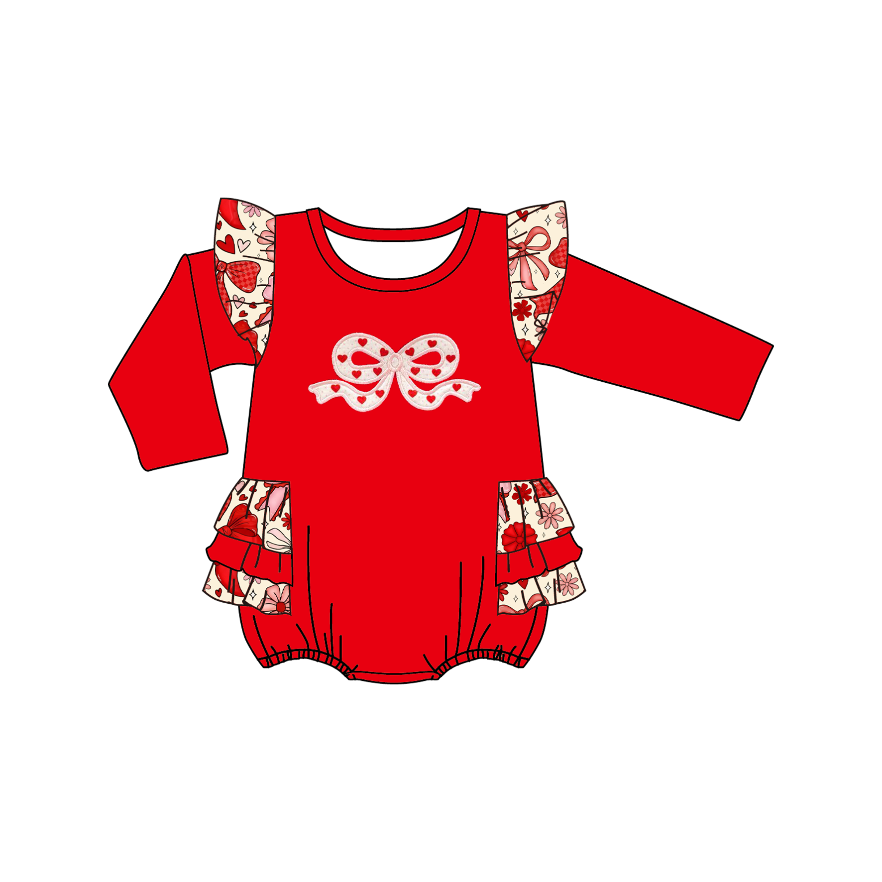 (Pre Order)Sisters Valentine's Day Bow Applique Set&Romper