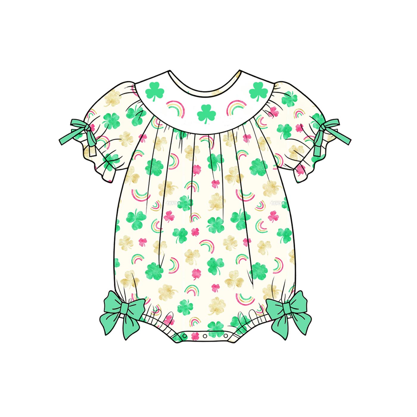 (Pre Order)Sisters St. Patrick's Day Shamrock Embroidery Smocked Dress&Romper