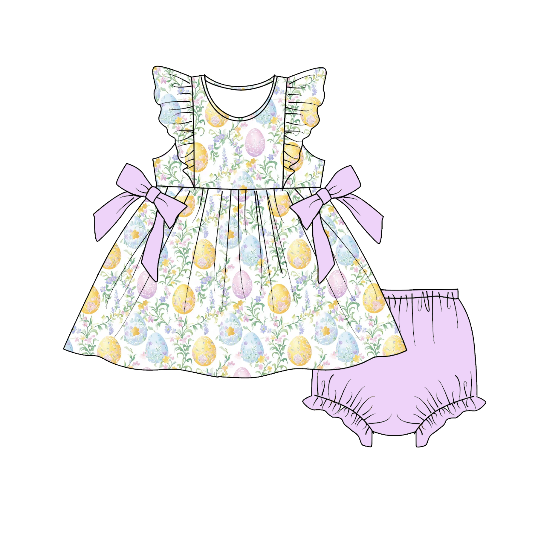 (Pre Order)Sisters Easter Floral Print Dress&Romper