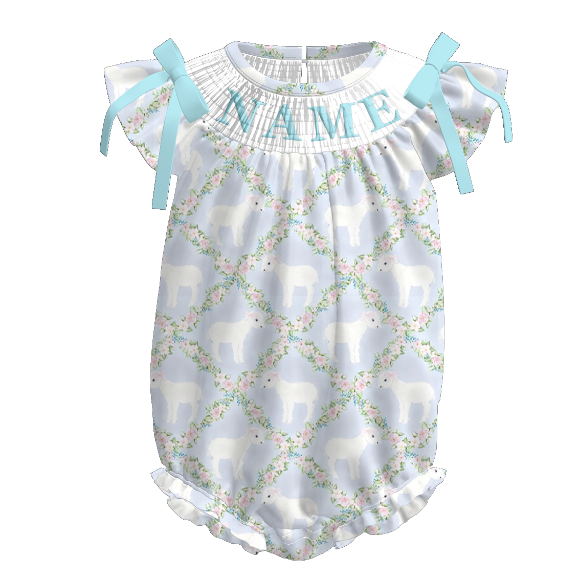 (Pre Order)Sisters Easter Sheep Embroidery Smocked Dress&Romper