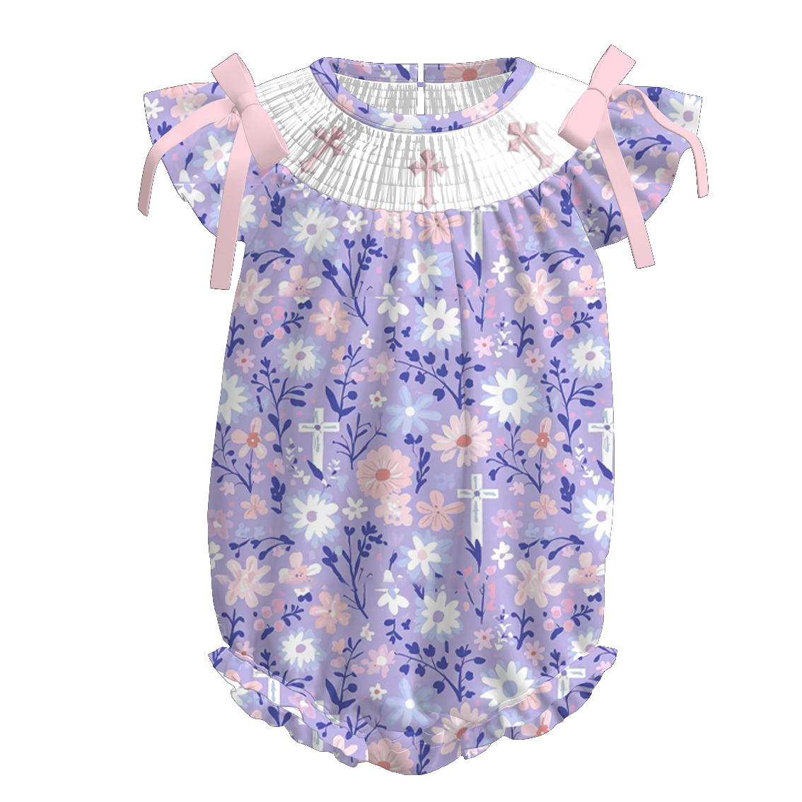 (Pre Order)Sisters Easter Cross Embroidery Smocked Dress&Romper